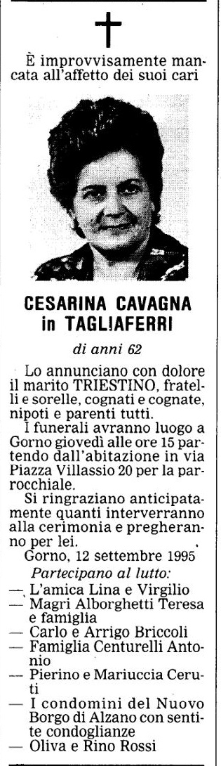 Annuncio Eco Bergamo CESARINA CAVAGNA in TAGLIAFERRI