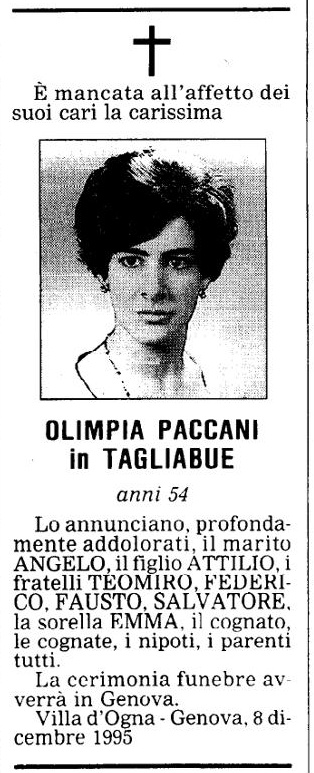Annuncio Eco Bergamo OLIMPIA PACCANI in TAGLIABUE