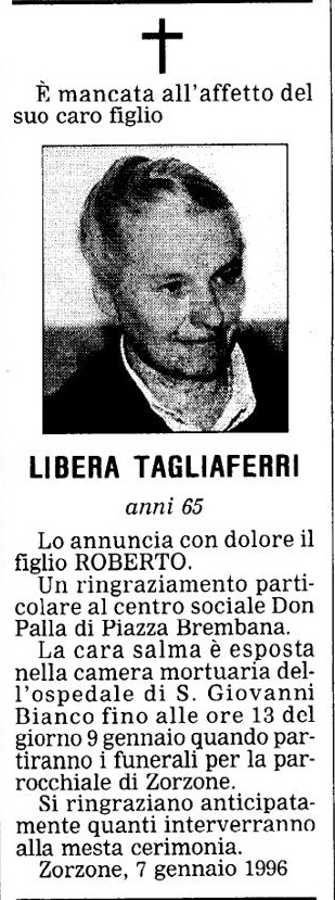 Annuncio Eco Bergamo LIBERA TAGLIAFERRI