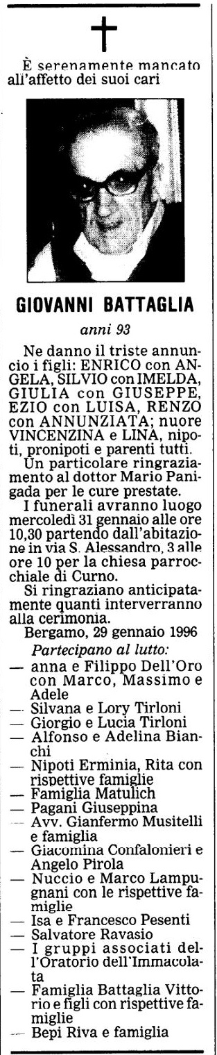 Annuncio Eco Bergamo GIOVANNI BATTAGLIA