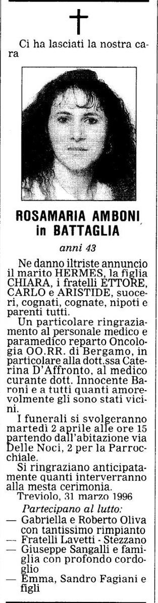 Annuncio Eco Bergamo ROSAMARIA AMBONI in BATTAGLIA