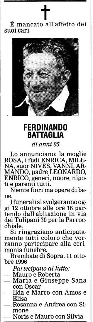 Annuncio Eco Bergamo FERDINANDO BATTAGLIA