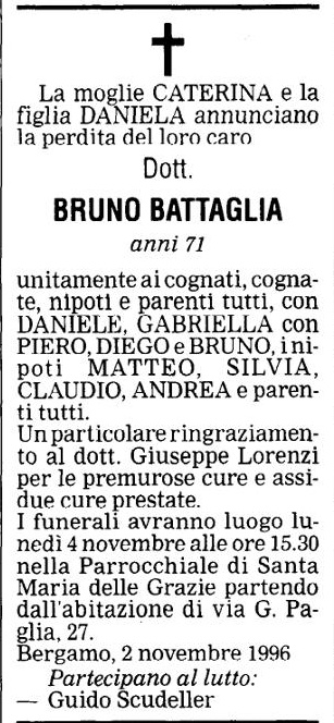 Annuncio Eco Bergamo Dott. BRUNO BATTAGLIA