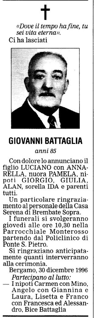 Annuncio Eco Bergamo GIOVANNI BATTAGLIA