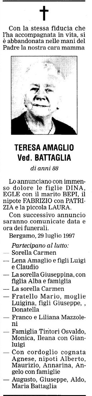 Annuncio Eco Bergamo TERESA AMAGLIO Ved. BATTAGLIA
