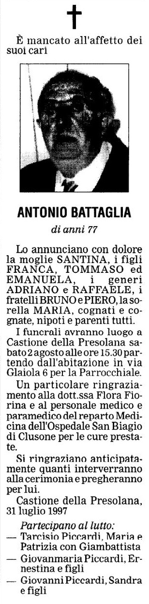 Annuncio Eco Bergamo ANTONIO BATTAGLIA