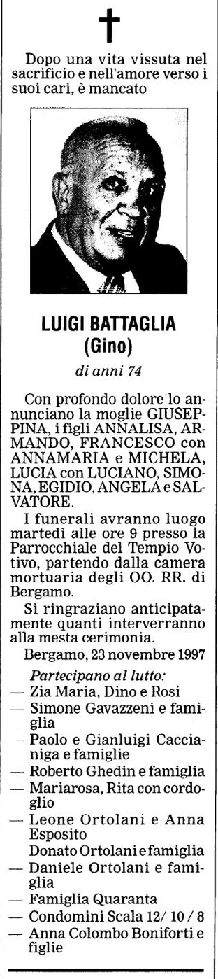 Annuncio Eco Bergamo LUIGI BATTAGLIA (Gino)