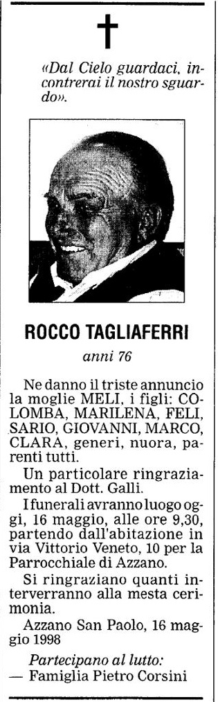 Annuncio Eco Bergamo ROCCO TAGLIAFERRI