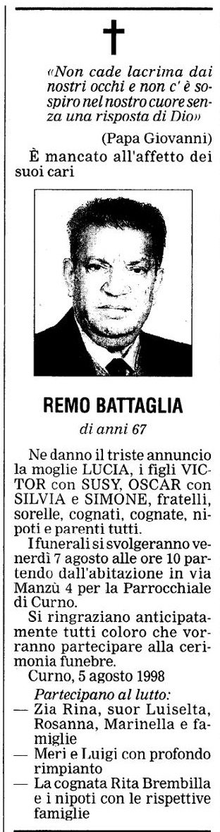 Annuncio Eco Bergamo REMO BATTAGLIA