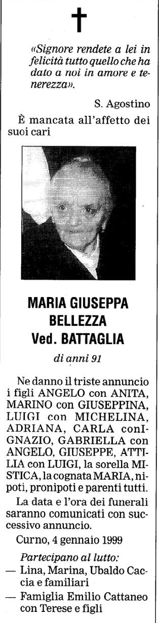 Annuncio Eco Bergamo MARIA GIUSEPPA BELLEZZA Ved. BATTAGLIA