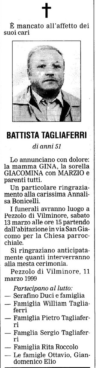 Annuncio Eco Bergamo BATTISTA TAGLIAFERRI