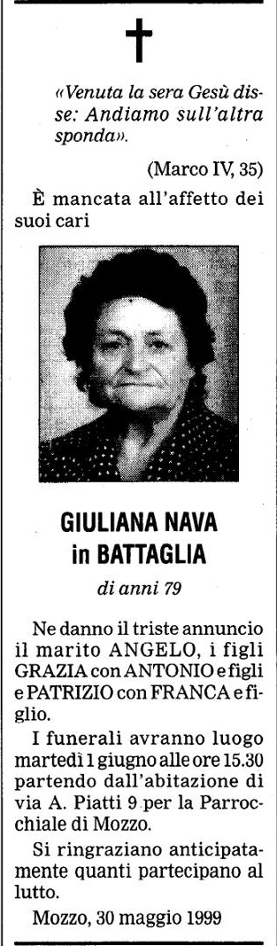 Annuncio Eco Bergamo GIULIANA NAVA in BATTAGLIA