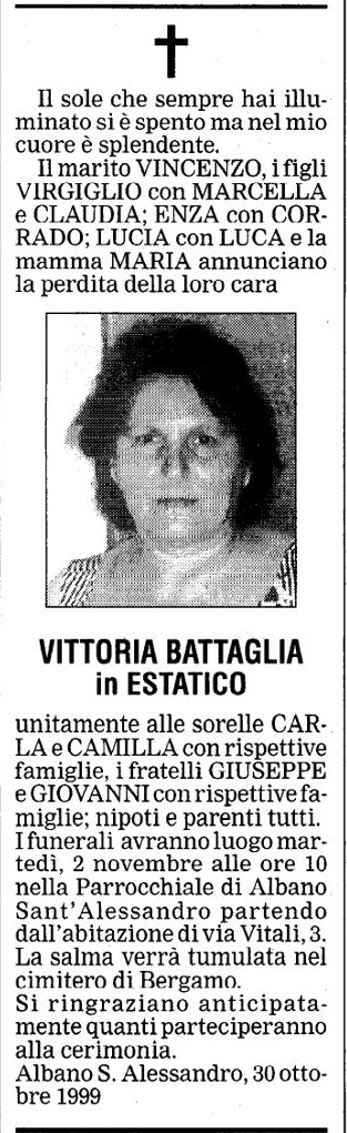 Annuncio Eco Bergamo VITTORIA BATTAGLIA in ESTATICO