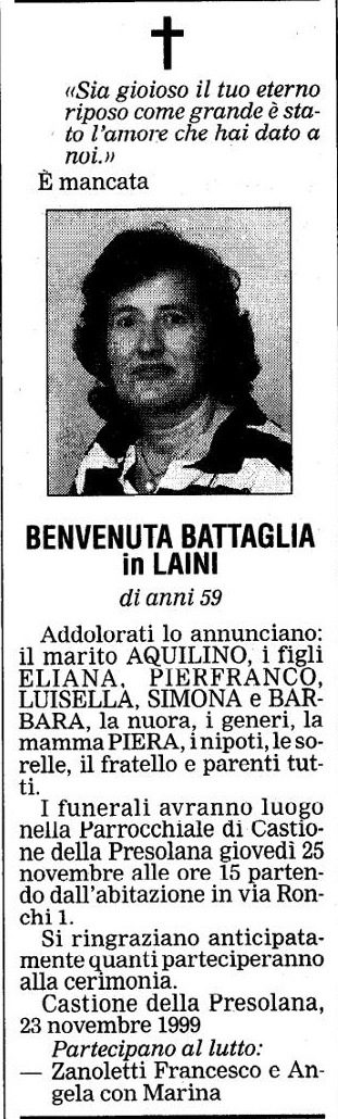 Annuncio Eco Bergamo BENVENUTA BATTAGLIA in LAINI