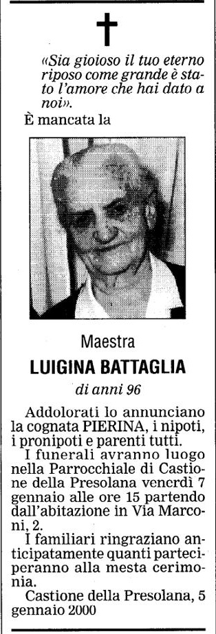 Annuncio Eco Bergamo Maestra LUIGINA BATTAGLIA