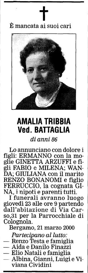 Annuncio Eco Bergamo AMALIA TRIBBIA Ved. BATTAGLIA