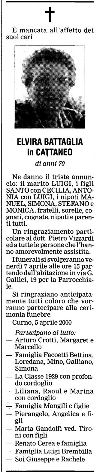 Annuncio Eco Bergamo ELVIRA BATTAGLIA in CATTANEO