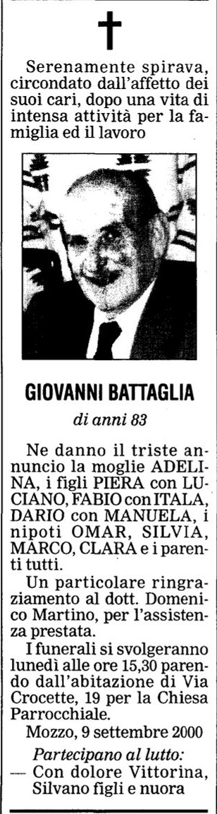 Annuncio Eco Bergamo GIOVANNI BATTAGLIA