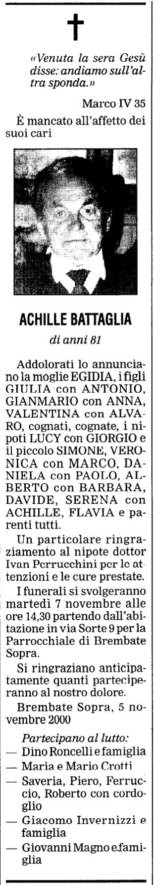 Annuncio Eco Bergamo ACHILLE BATTAGLIA