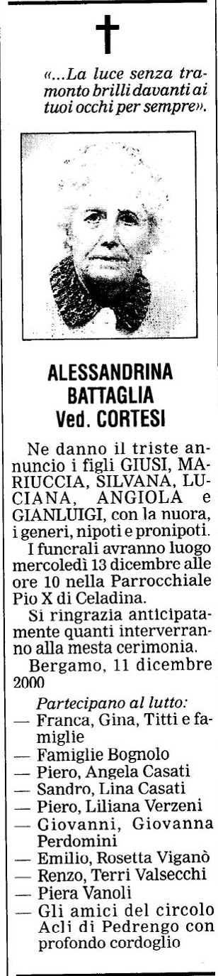 Annuncio Eco Bergamo ALESSANDRINA BATTAGLIA Ved. CORTESI