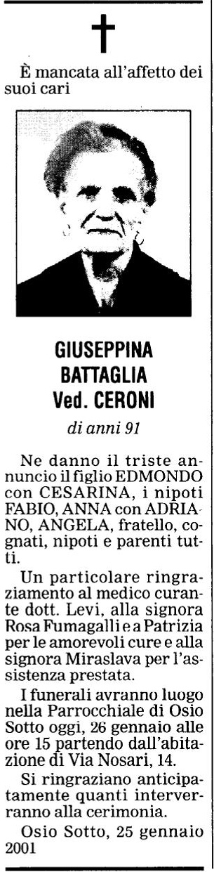 Annuncio Eco Bergamo GIUSEPPINA BATTAGLIA Ved. CERONI
