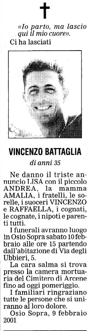 Annuncio Eco Bergamo VINCENZO BATTAGLIA