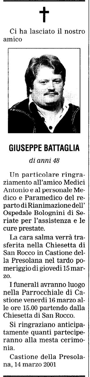 Annuncio Eco Bergamo GIUSEPPE BATTAGLIA