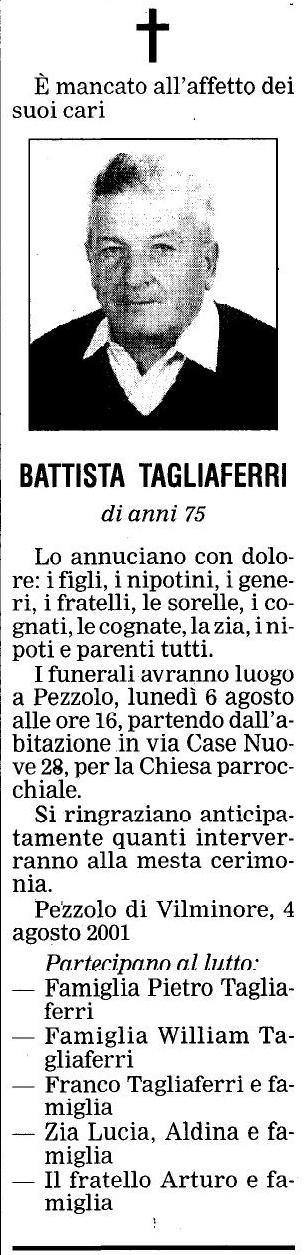Annuncio Eco Bergamo BATTISTA TAGLIAFERRI