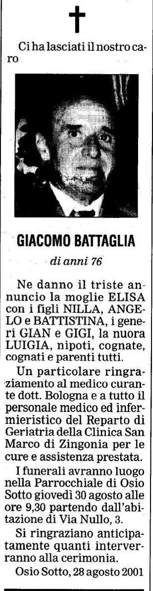 Annuncio Eco Bergamo GIACOMO BATTAGLIA