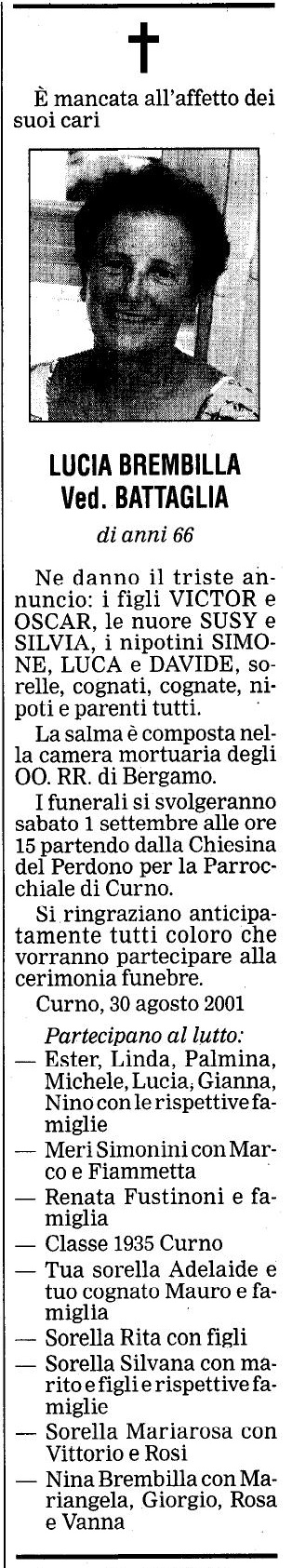 Annuncio Eco Bergamo LUCIA BREMBILLA Ved. BATTAGLIA