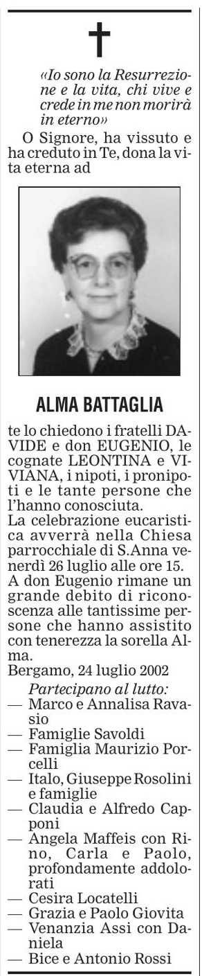 Annuncio Eco Bergamo ALMA BATTAGLIA