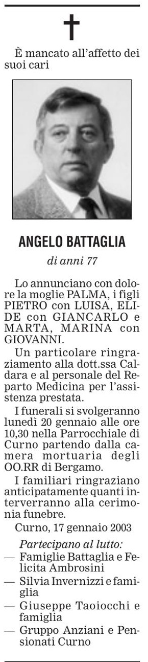 Annuncio Eco Bergamo ANGELO BATTAGLIA