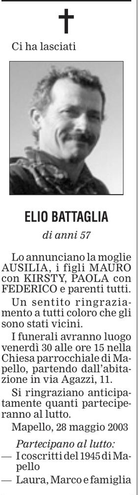 Annuncio Eco Bergamo ELIO BATTAGLIA