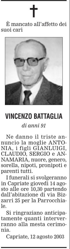 Annuncio Eco Bergamo VINCENZO BATTAGLIA