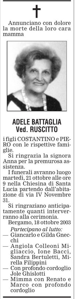 Annuncio Eco Bergamo ADELE BATTAGLIA Ved. RUSCITTO