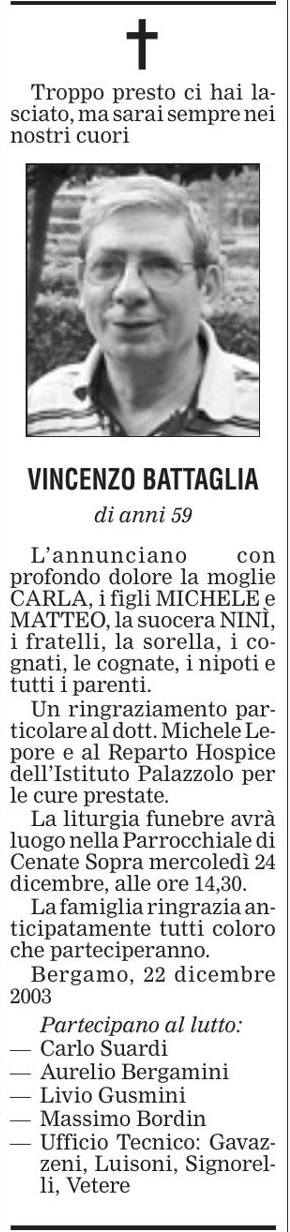 Annuncio Eco Bergamo VINCENZO BATTAGLIA