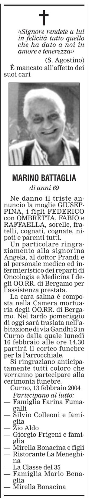Annuncio Eco Bergamo MARINO BATTAGLIA