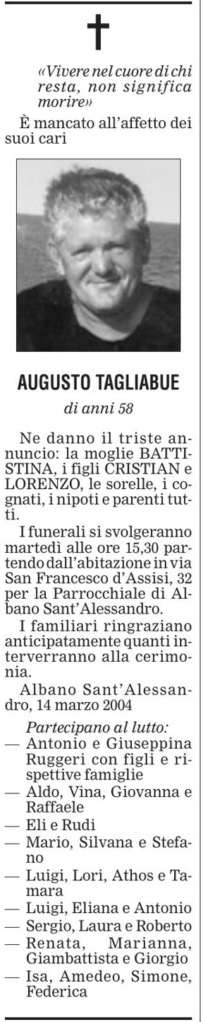 Annuncio Eco Bergamo AUGUSTO TAGLIABUE