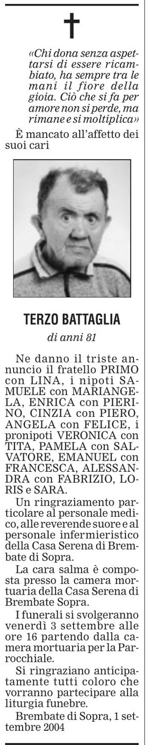 Annuncio Eco Bergamo TERZO BATTAGLIA