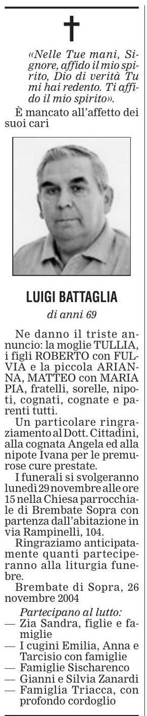 Annuncio Eco Bergamo LUIGI BATTAGLIA