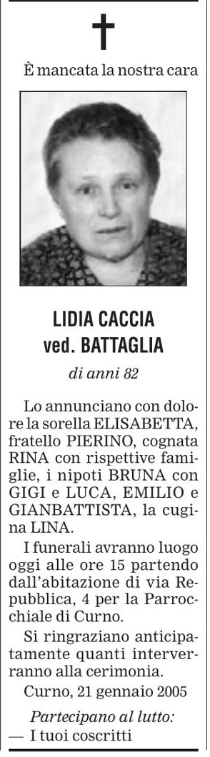 Annuncio Eco Bergamo LIDIA CACCIA ved. BATTAGLIA