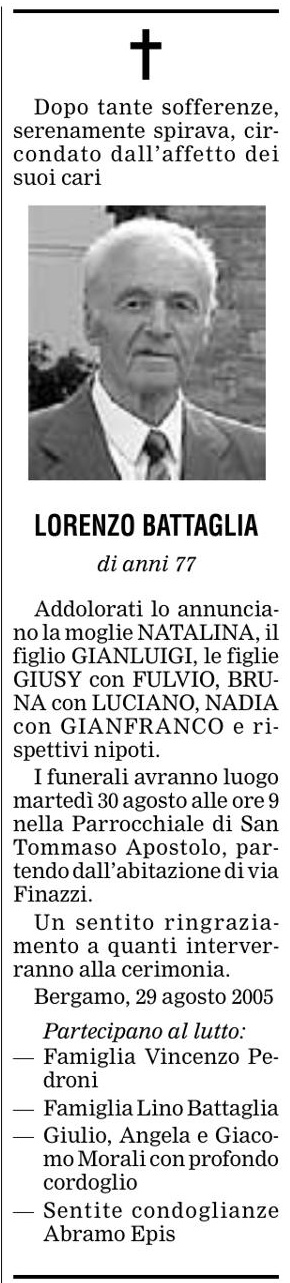 Annuncio Eco Bergamo LORENZO BATTAGLIA