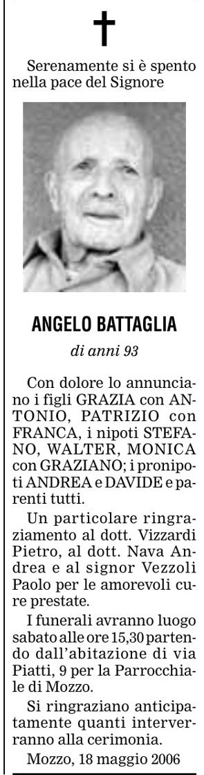 Annuncio Eco Bergamo ANGELO BATTAGLIA