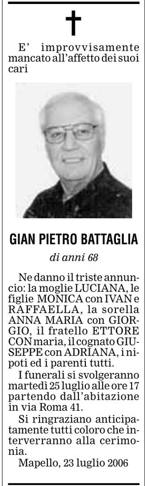 Annuncio Eco Bergamo GIAN PIETRO BATTAGLIA