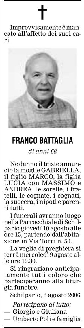 Annuncio Eco Bergamo FRANCO BATTAGLIA