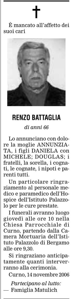 Annuncio Eco Bergamo RENZO BATTAGLIA