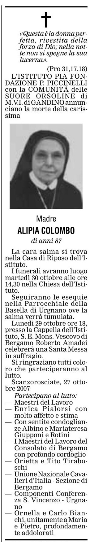 Annuncio Eco Bergamo Madre ALIPIA COLOMBO