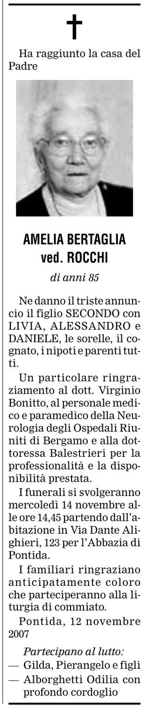 Annuncio Eco Bergamo AMELIA BERTAGLIA ved. ROCCHI