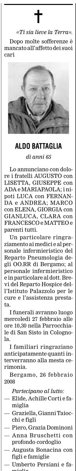Annuncio Eco Bergamo ALDO BATTAGLIA