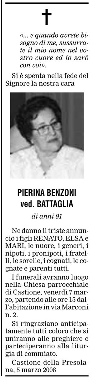 Annuncio Eco Bergamo PIERINA BENZONI ved. BATTAGLIA